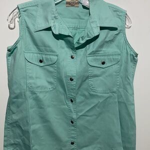 Denim Republic Women's Green Collared Cotton Sleeveless Shirt Size Medium